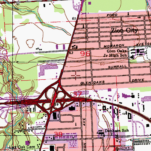 Topographic Map of Glen Oaks, LA