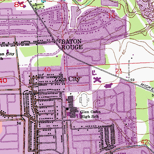 Topographic Map of Glen Oaks Place, LA