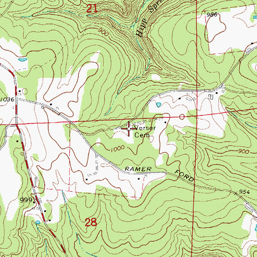 Topographic Map of Verser Cemetery, AR