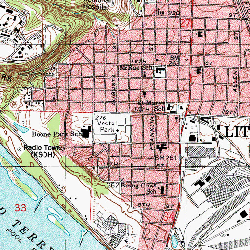 Topographic Map of Vestal Park, AR