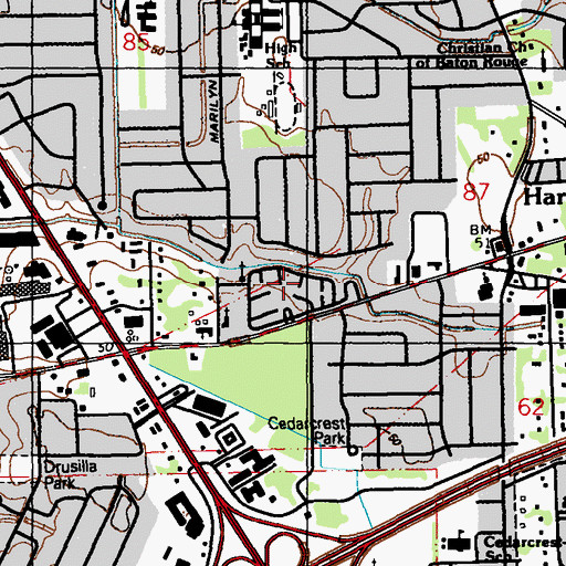 Topographic Map of Hillcrest Acres, LA