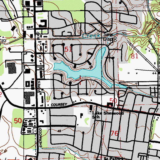 Topographic Map of Lake Sherwood Acres, LA
