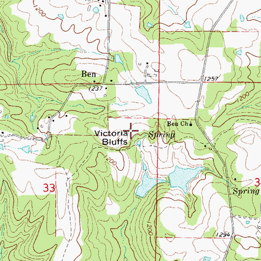 Topographic Map of Victoria Bluffs, AR