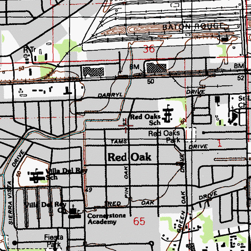 Topographic Map of North Red Oaks, LA