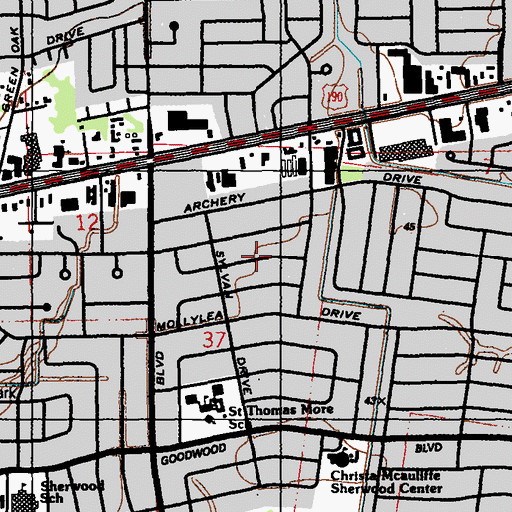 Topographic Map of North Sherwood Forest, LA