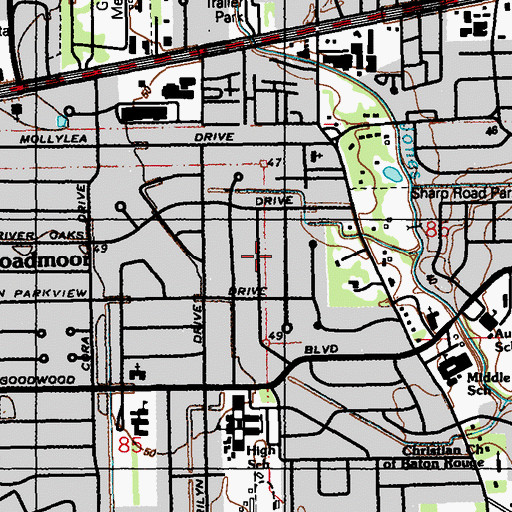 Topographic Map of Oak Hill, LA