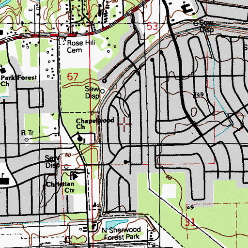 Topographic Map of Park Forest East, LA