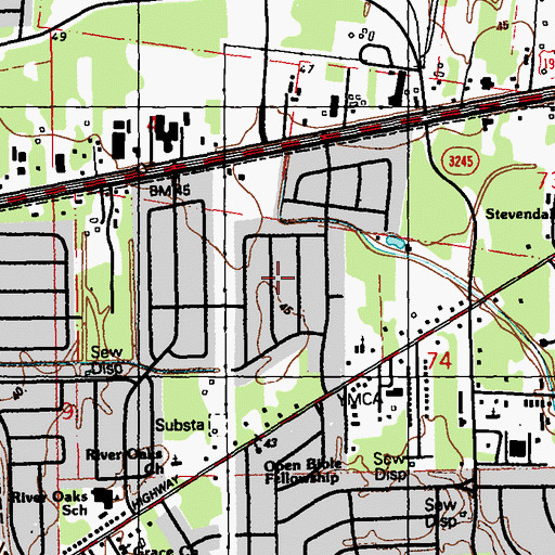 Topographic Map of River Oaks, LA