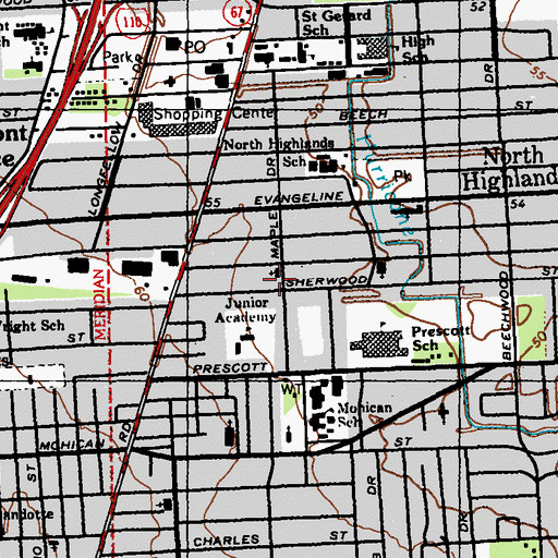 Topographic Map of Roppolo Villa, LA
