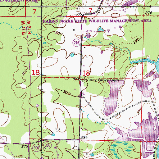 Topographic Map of Viney Grove Cemetery, AR