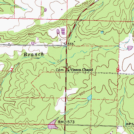 Topographic Map of Vinson Chapel, AR