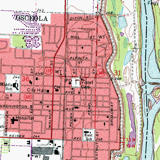 Topographic Map of Violet Cemetery, AR