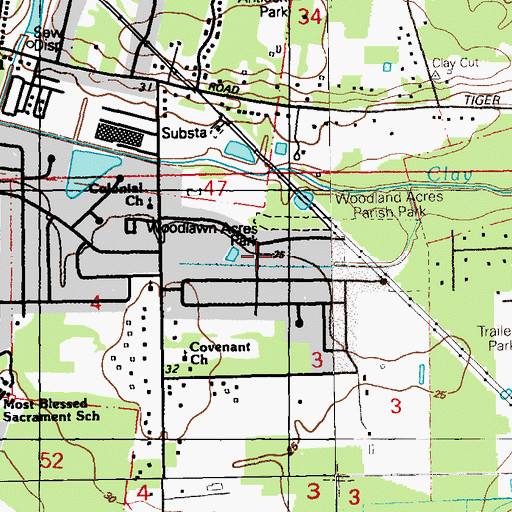 Topographic Map of Woodlawn Acres, LA