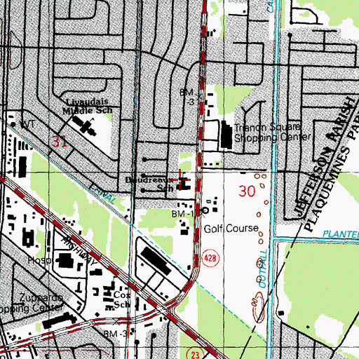 Topographic Map of Boureaux Elementary School, LA