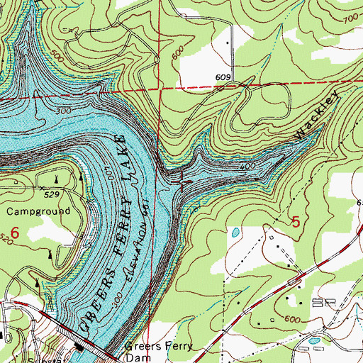Topographic Map of Wackley Hollow, AR