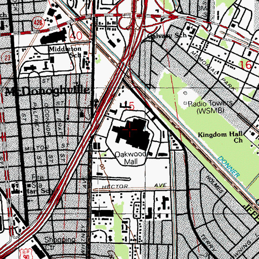 Topographic Map of Oakwood Shopping Center, LA