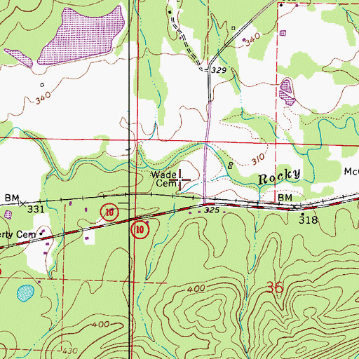 Topographic Map of Wade Cemetery, AR