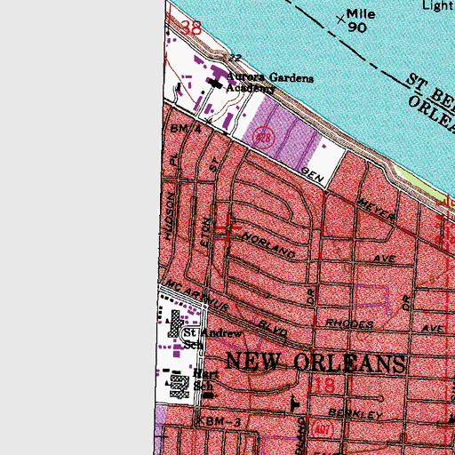 Topographic Map of Aurora Gardens, LA