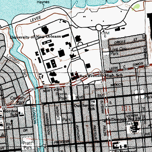 Topographic Map of Benjamin Franklin High School, LA