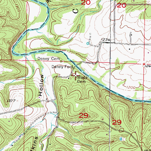 Topographic Map of Wade Cemetery, AR