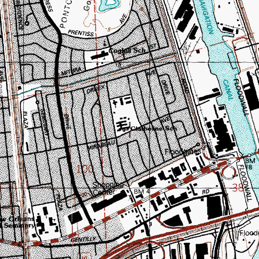 Topographic Map of Gentilly Woods, LA