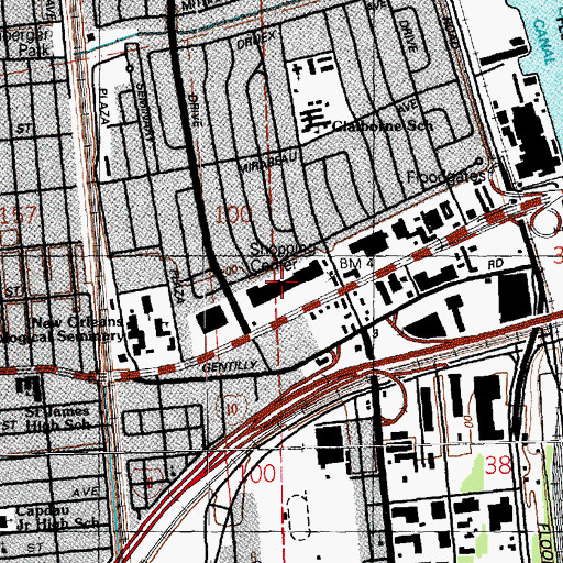 Topographic Map of Gentilly Woods Shopping Center, LA