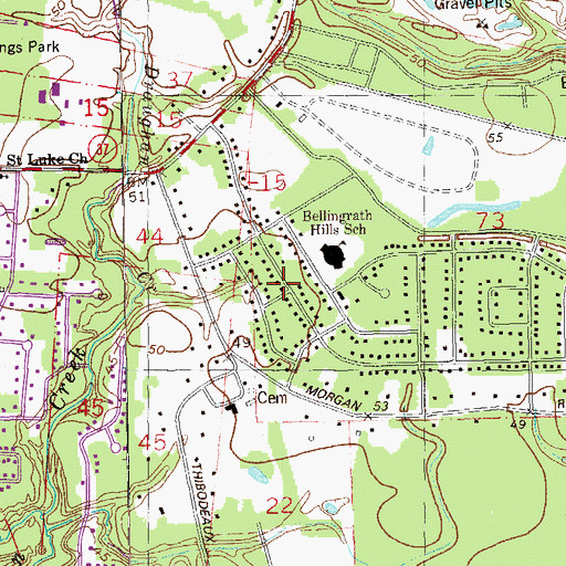Topographic Map of Bellingrath Hills, LA