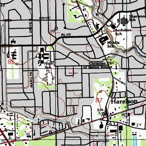 Topographic Map of Broadmoor Estates, LA