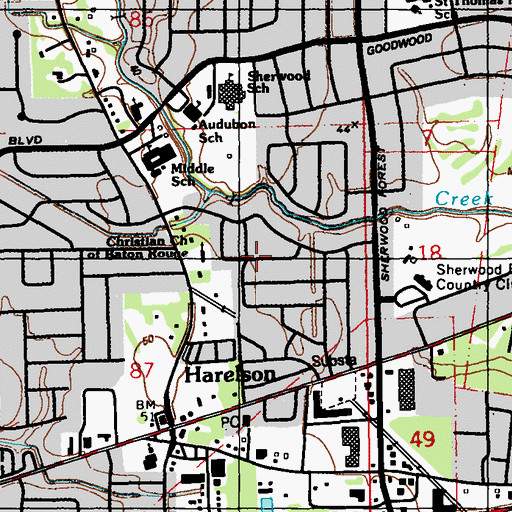 Topographic Map of Broadmoor Forest, LA