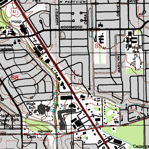 Topographic Map of Broadmoor Plaza, LA