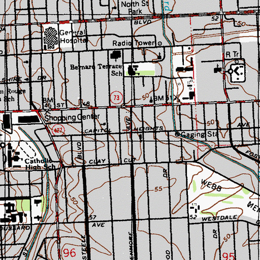 Topographic Map of Capital Heights, LA