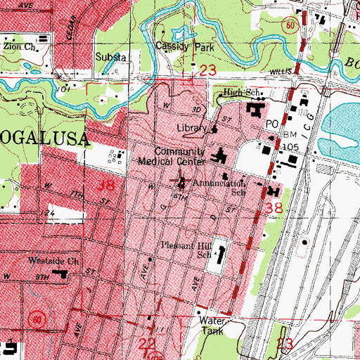 Topographic Map of First Baptist Church, LA