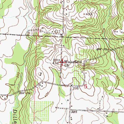 Topographic Map of Wakefield Church, AR