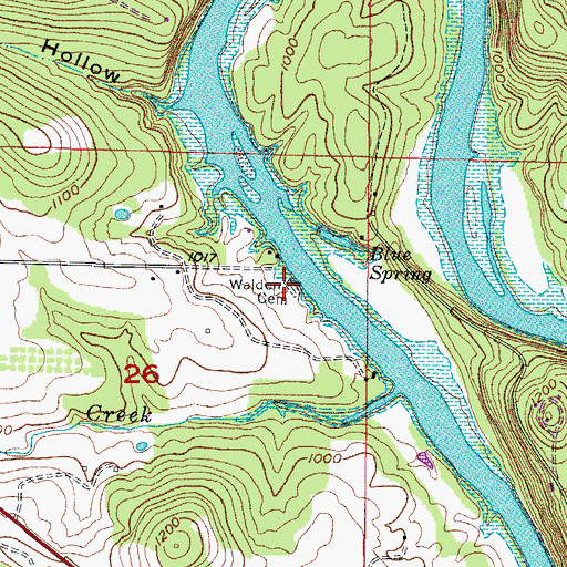 Topographic Map of Walden Cemetery, AR
