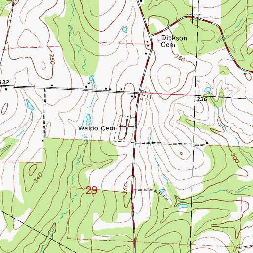 Topographic Map of Waldo Cemetery, AR