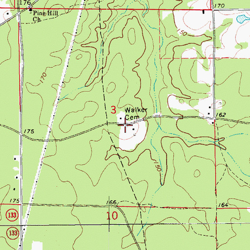 Topographic Map of Walker Cemetery, AR