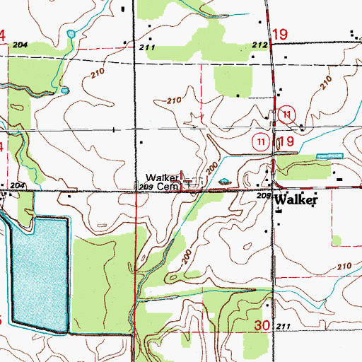 Topographic Map of Walker Cemetery, AR