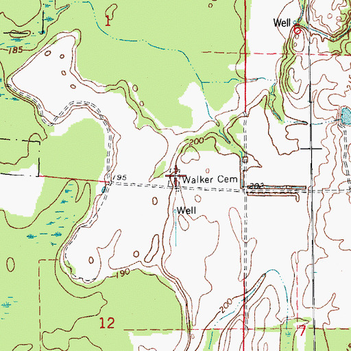 Topographic Map of Walker Cemetery, AR