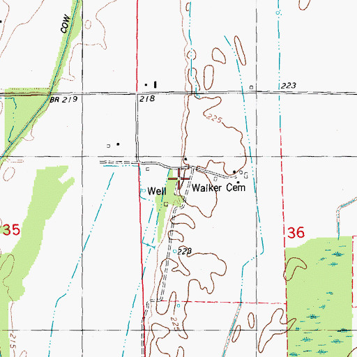 Topographic Map of Walker Cemetery, AR