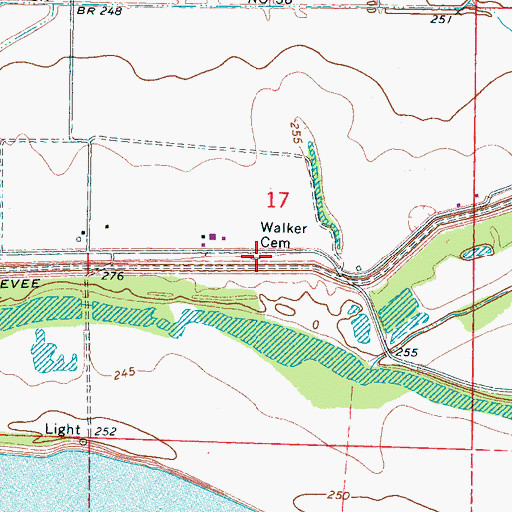 Topographic Map of Walker Cemetery, AR