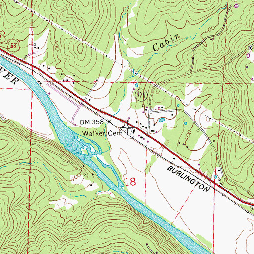 Topographic Map of Walker Cemetery, AR