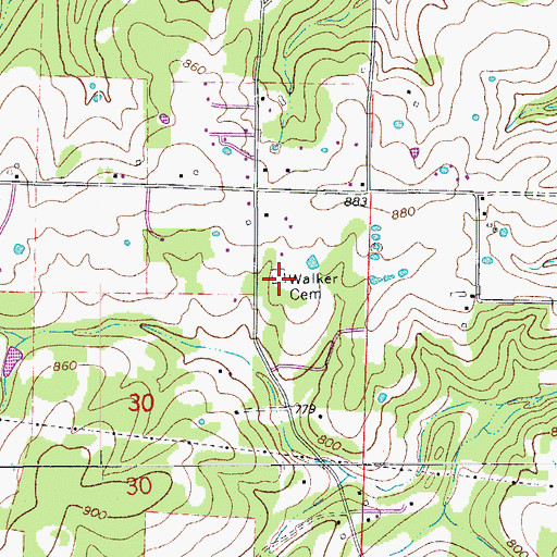Topographic Map of Walker Cemetery, AR
