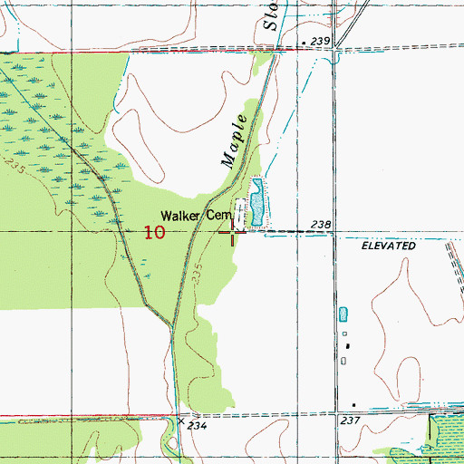Topographic Map of Walker Cemetery, AR