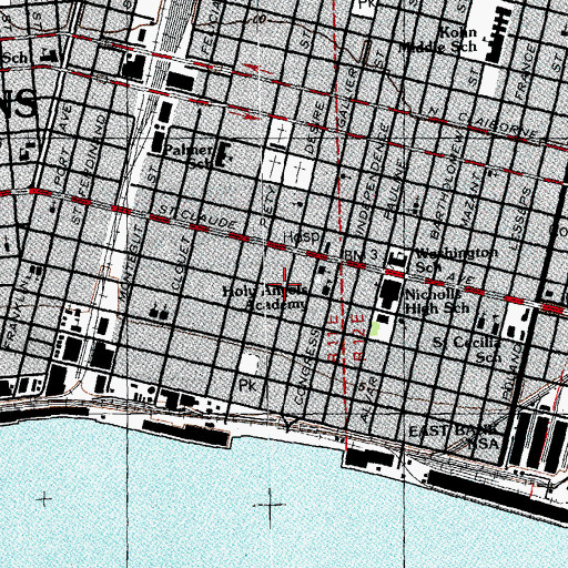 Topographic Map of Bywater Historic District, LA
