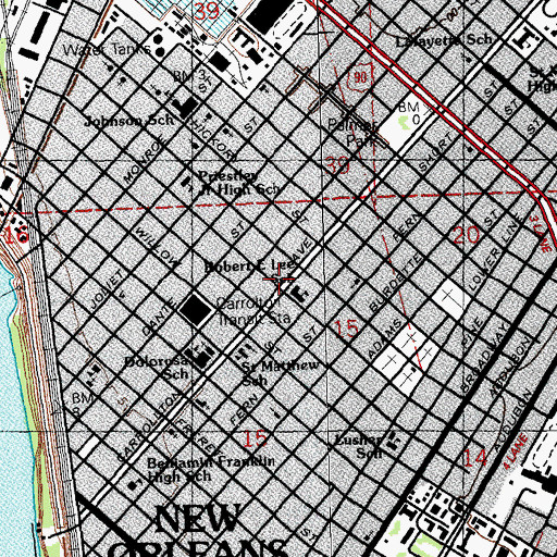 Topographic Map of Carrollton Historic District, LA