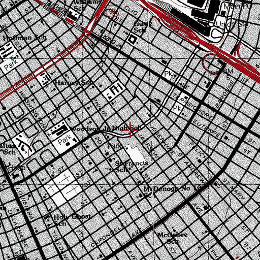 Topographic Map of Central City Historic District, LA