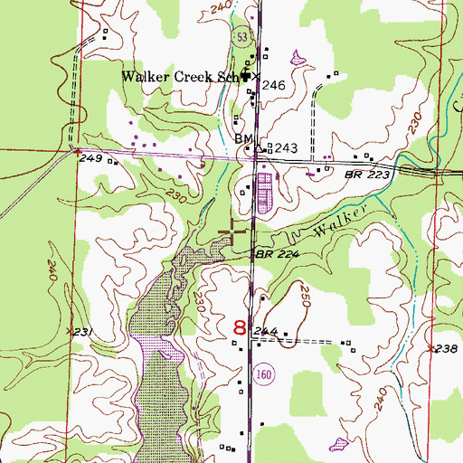 Topographic Map of Walker Creek, AR