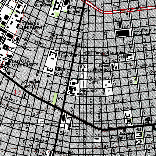 Topographic Map of Uptown New Orleans Historic District, LA
