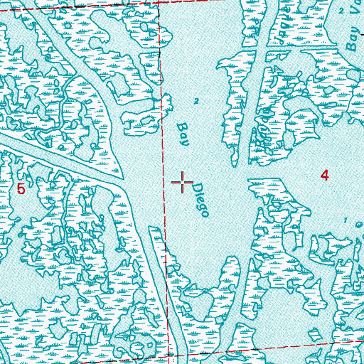 Topographic Map of Bay Diego, LA