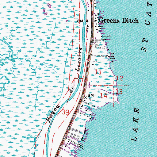 Topographic Map of Bayou de Lesaire, LA